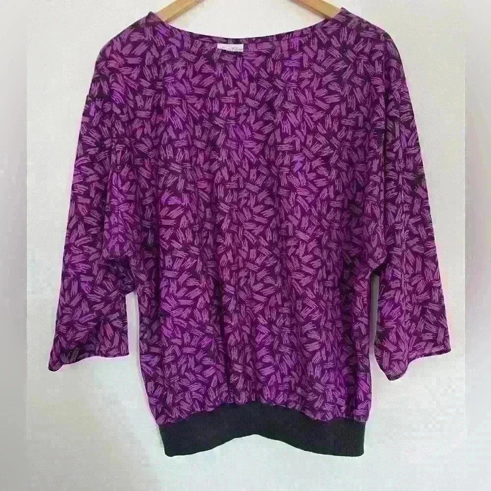 Womens Blouse Purple and Black Size Large 3/4 Sleeve Lind Clare
